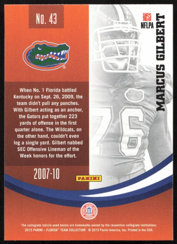 2015 Panini Florida Gators Marcus Gilbert #43 (Back)