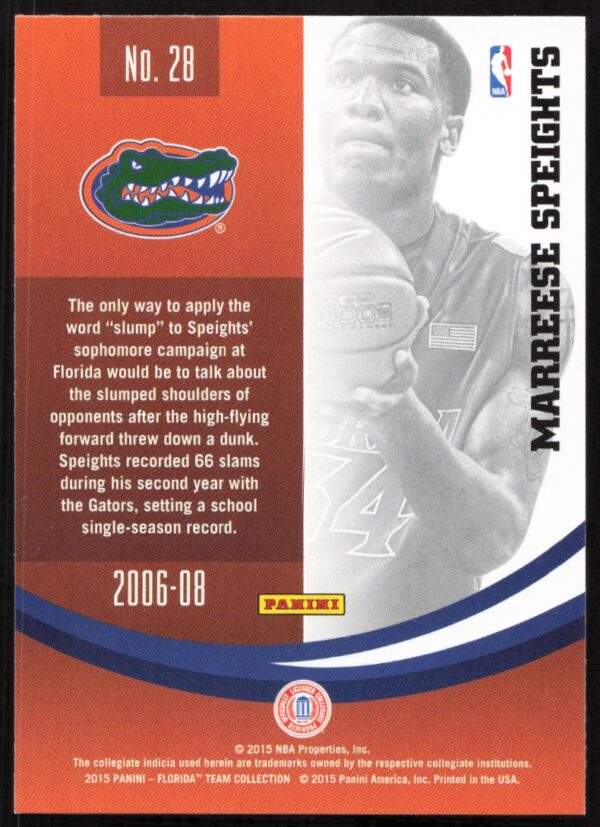 2015 Panini Florida Gators Marreese Speights #28 (Back)