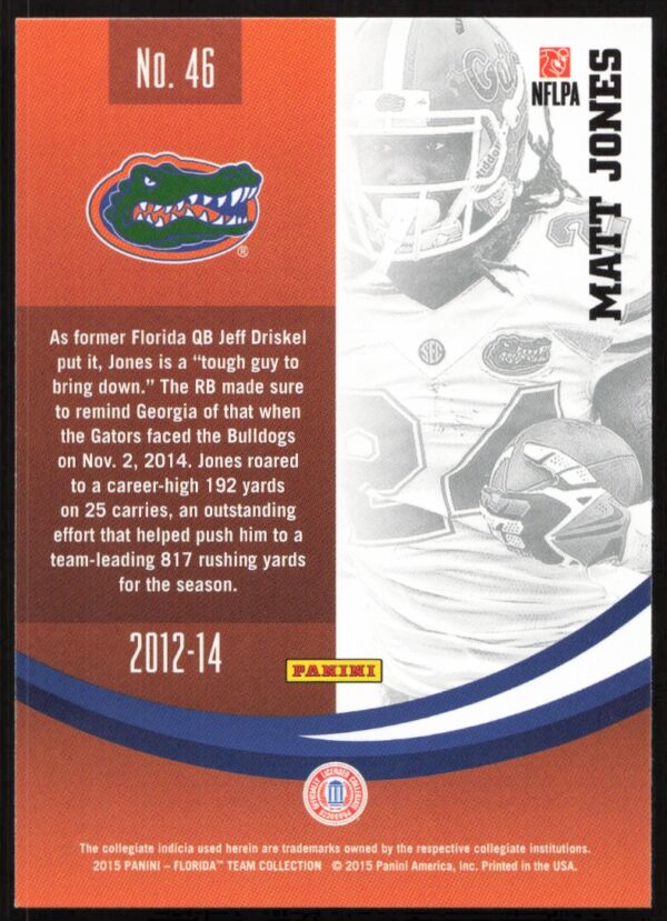 2015 Panini Florida Gators Matt Jones #46 (Back)