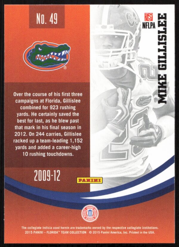 2015 Panini Florida Gators Mike Gillislee #49 (Back)