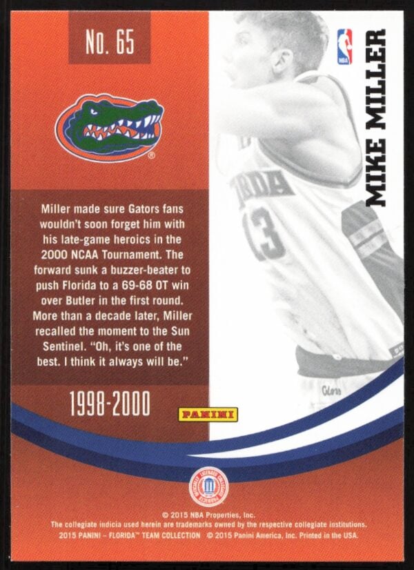 2015 Panini Florida Gators Mike Miller #65 (Back)