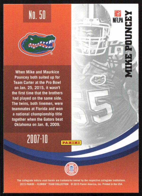 2015 Panini Florida Gators Mike Pouncey #50 (Back)