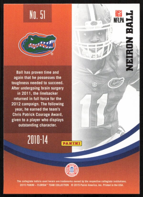 2015 Panini Florida Gators Neiron Ball #51 (Back)