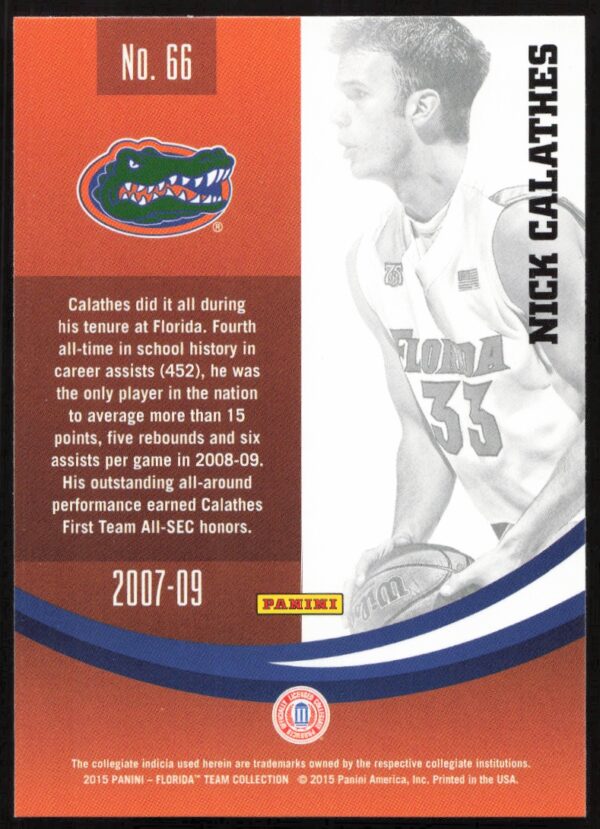 2015 Panini Florida Gators Nick Calathes #66 (Back)