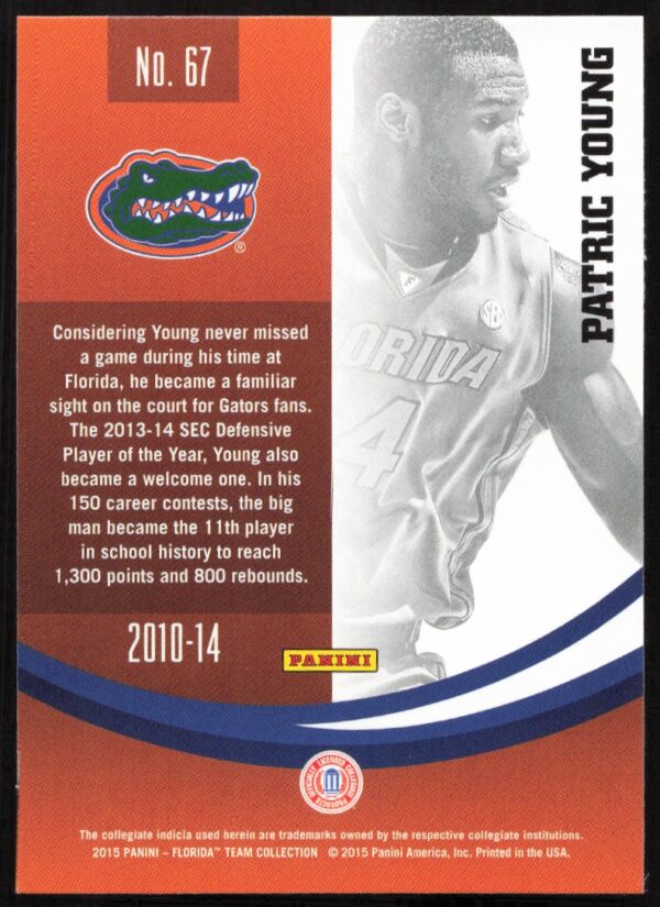 2015 Panini Florida Gators Patric Young #67 (Back)