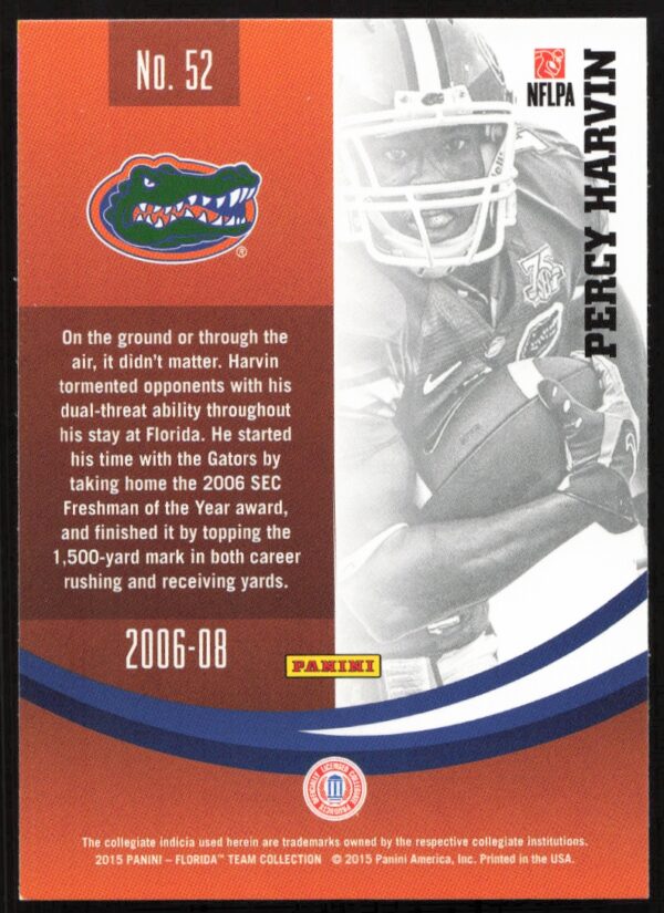 2015 Panini Florida Gators Percy Harvin #52 (Back)