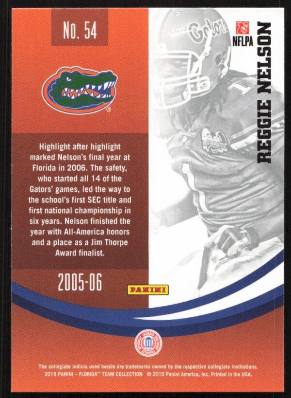 2015 Panini Florida Gators Reggie Nelson #54 (Back)