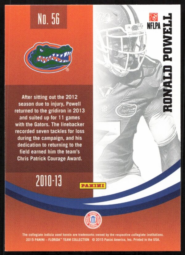 2015 Panini Florida Gators Ronald Powell #56 (Back)