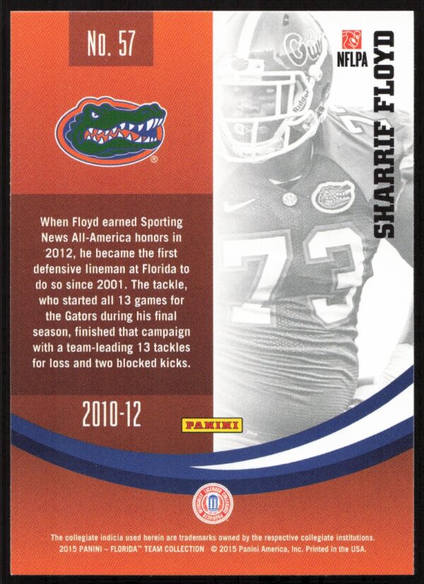 2015 Panini Florida Gators Sharrif Floyd #57 (Back)