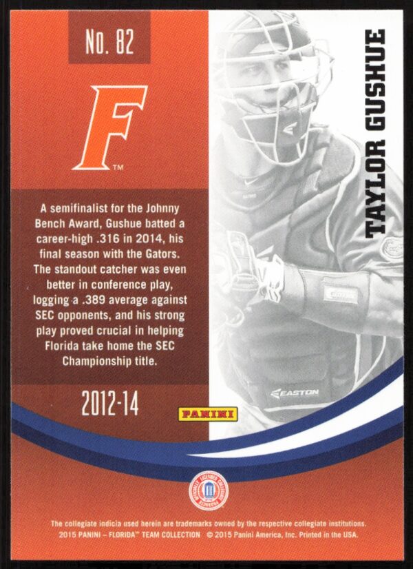 2015 Panini Florida Gators Taylor Gushue #82 (Back)