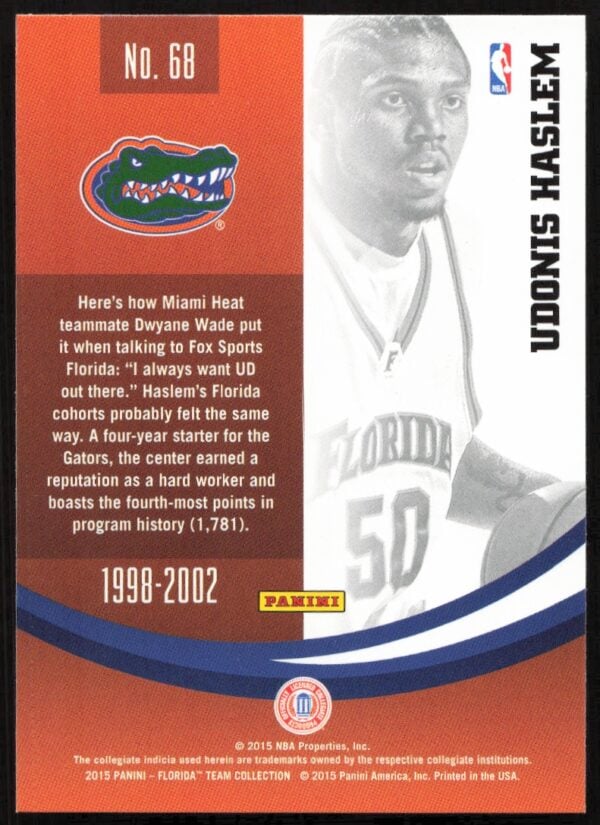 2015 Panini Florida Gators Udonis Haslem #68 (Back)