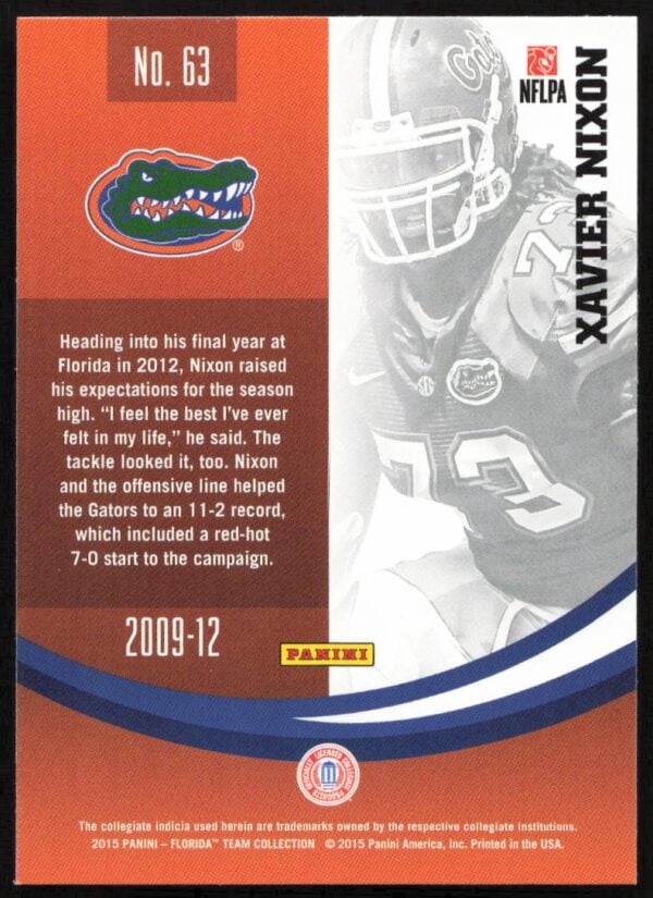 2015 Panini Florida Gators Xavier Nixon #63 (Back)