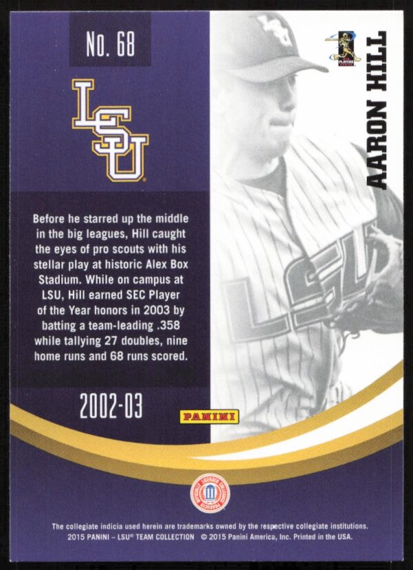 2015 Panini LSU Tigers Aaron Hill #68 (Back)