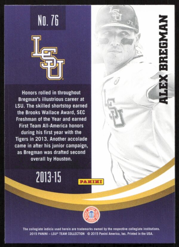 2015 Panini LSU Tigers Alex Bregman #76 (Back)