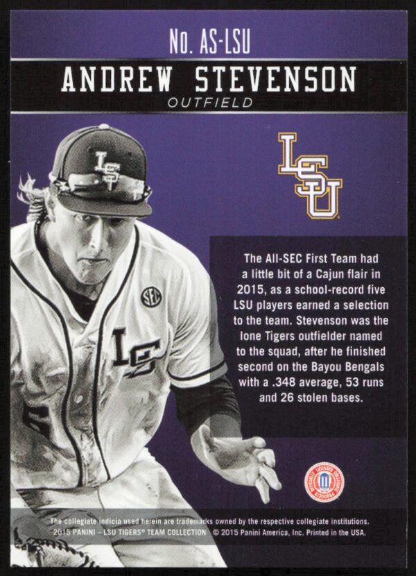 2015 Panini LSU Tigers Andrew Stevenson Honors #AS-LSU (/10) (Back)