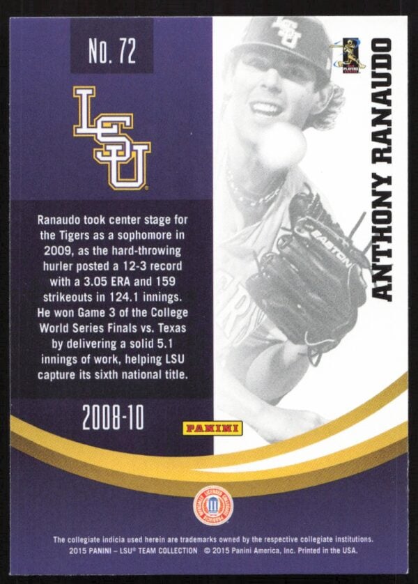 2015 Panini LSU Tigers Anthony Ranaudo #72 (Back)