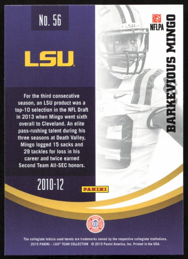 2015 Panini LSU Tigers Barkevious Mingo #56 (Back)