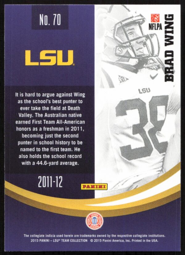 2015 Panini LSU Tigers Brad Wing #70 (Back)