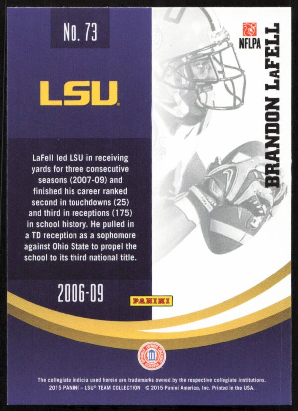 2015 Panini LSU Tigers Brandon LaFell #73 (Back)