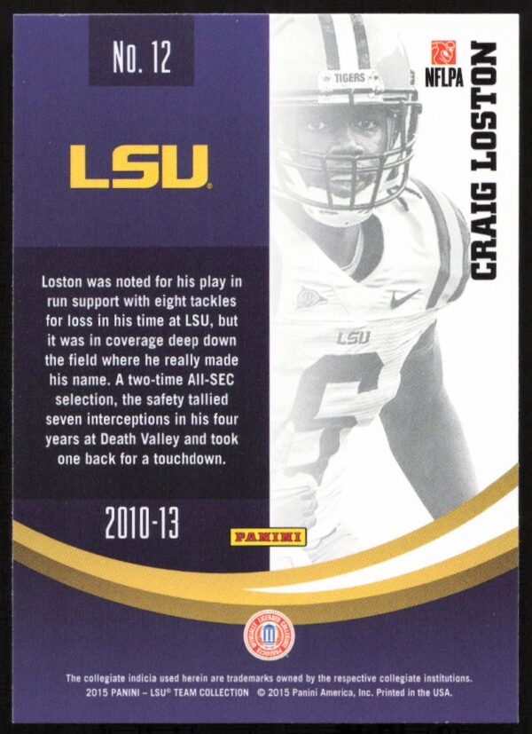 2015 Panini LSU Tigers Craig Loston #12 (Back)