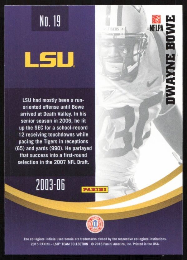 2015 Panini LSU Tigers Dwayne Bowe #19 (Back)