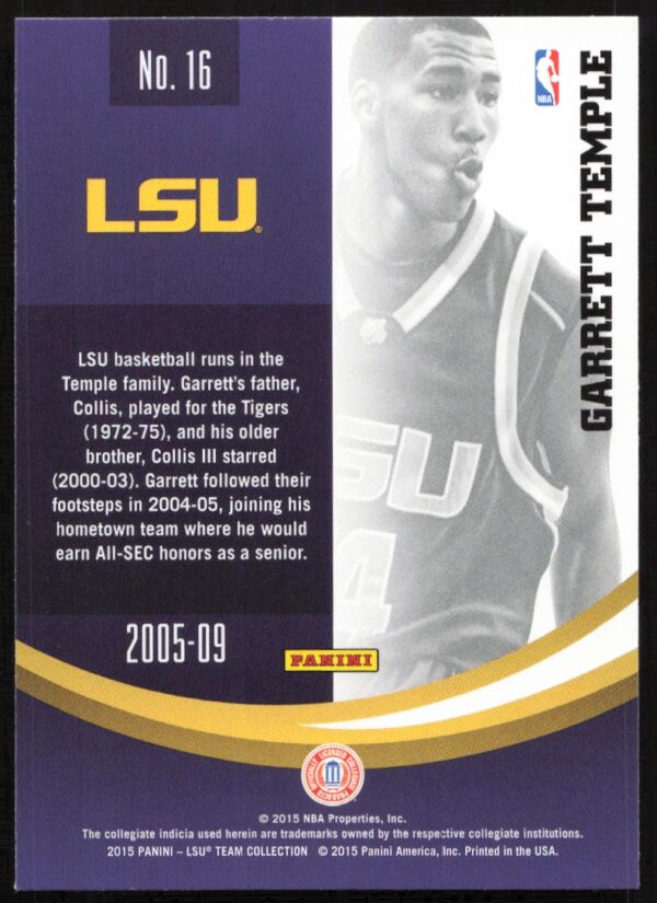 2015 Panini LSU Tigers Garrett Temple #16 (Back)