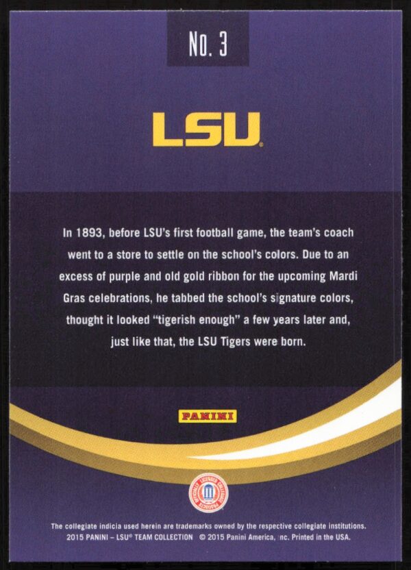 2015 Panini LSU Tigers Geaux Tigers #3 (Back)