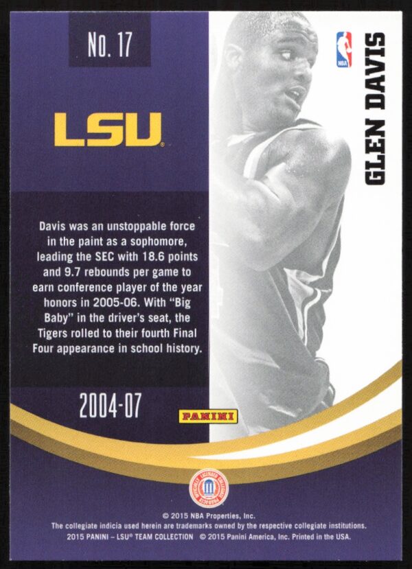 2015 Panini LSU Tigers Glen Davis #17 (Back)