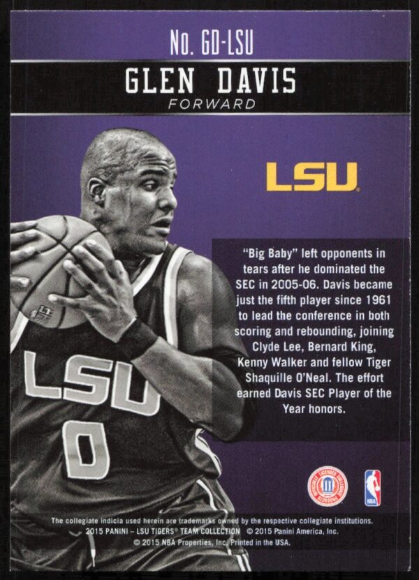 2015 Panini LSU Tigers Glen Davis Honors #GD-LSU (Back)