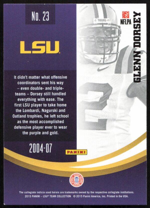 2015 Panini LSU Tigers Glenn Dorsey #23 (Back)