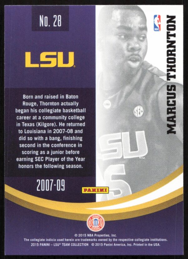 2015 Panini LSU Tigers Glenn Dorsey #28 (Back)