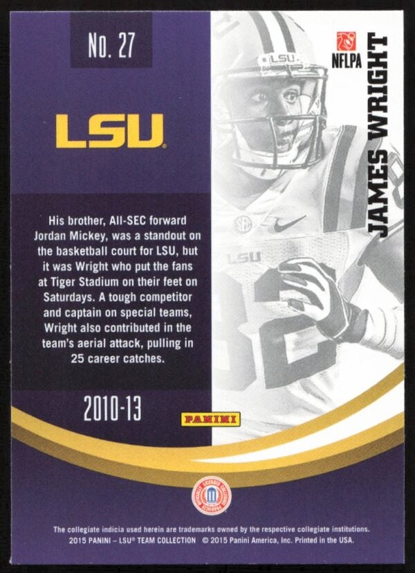 2015 Panini LSU Tigers James Wright #27 (Back)