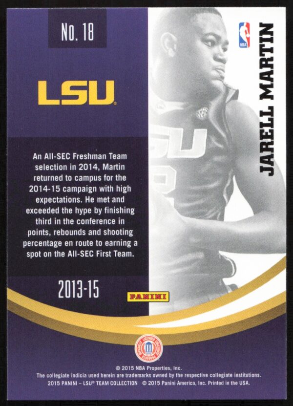 2015 Panini LSU Tigers Jarell Martin #18 (Back)