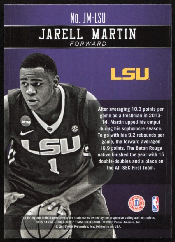 2015 Panini LSU Tigers Jarell Martin Honors #JM-LSU (Back)