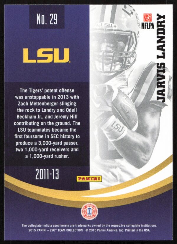 2015 Panini LSU Tigers Jarvis Landry #29 (Back)