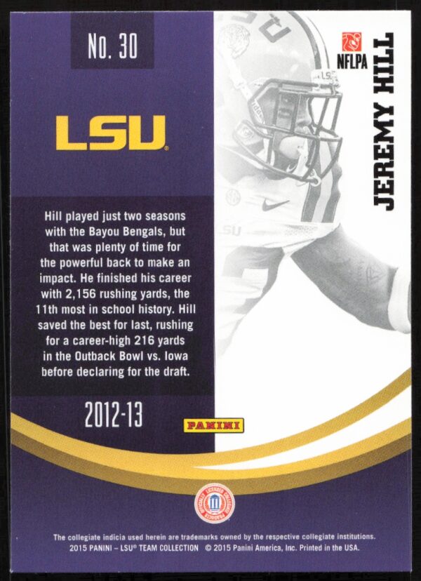 2015 Panini LSU Tigers Jeremy Hill #30 (Back)