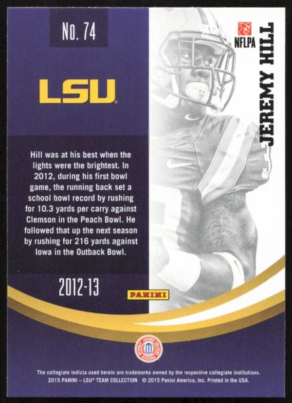 2015 Panini LSU Tigers Jeremy Hill #74 (Back)