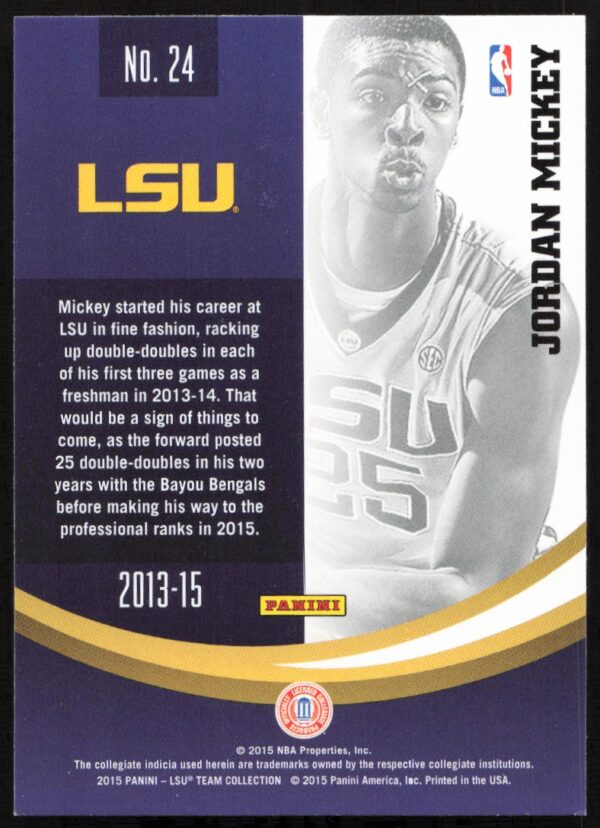 2015 Panini LSU Tigers Jordan Mickey #24 (Back)