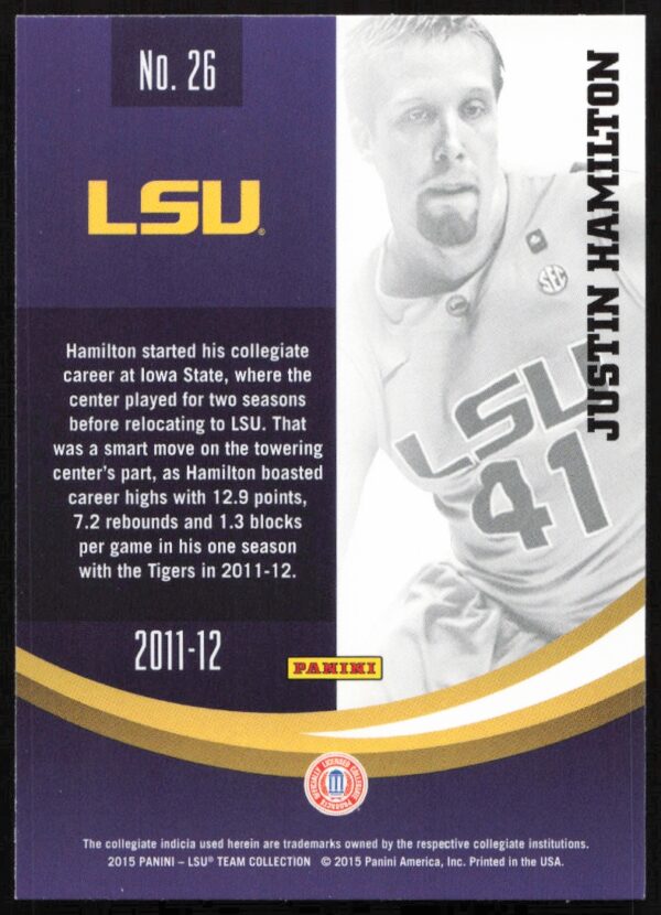 2015 Panini LSU Tigers Justin Hamilton #26 (Back)