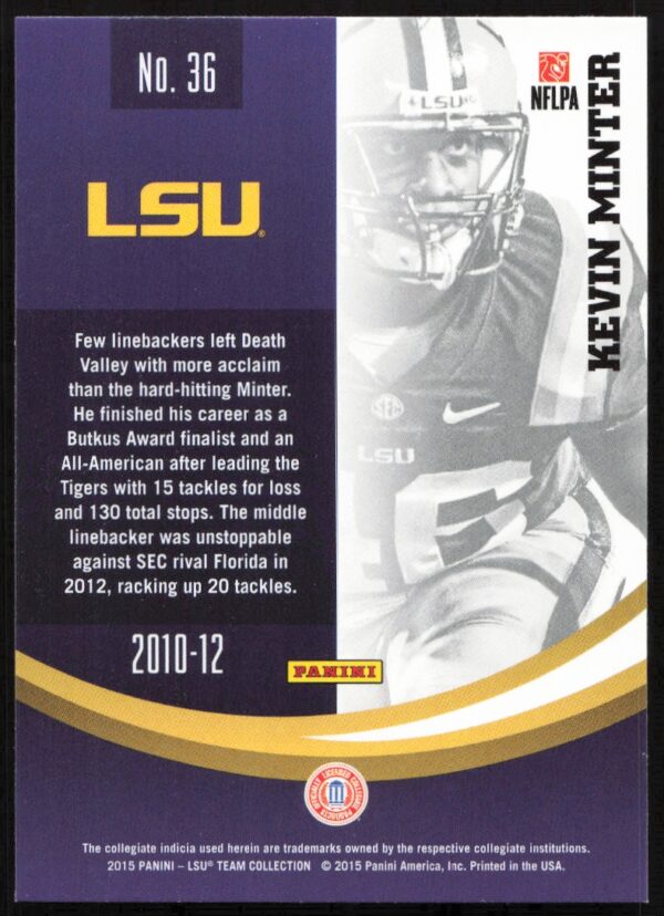 2015 Panini LSU Tigers Kevin Minter #36 (Back)