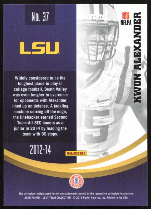 2015 Panini LSU Tigers Kwon Alexander #37 (Back)