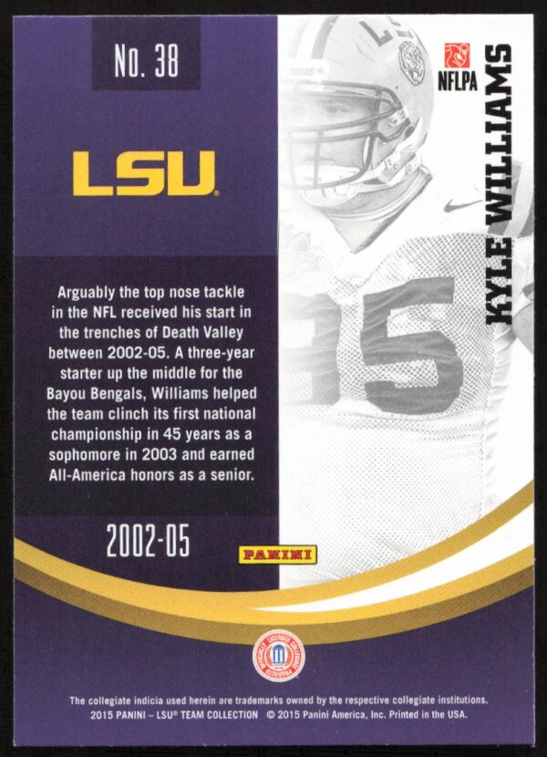 2015 Panini LSU Tigers Kyle Williams #38 (Back)