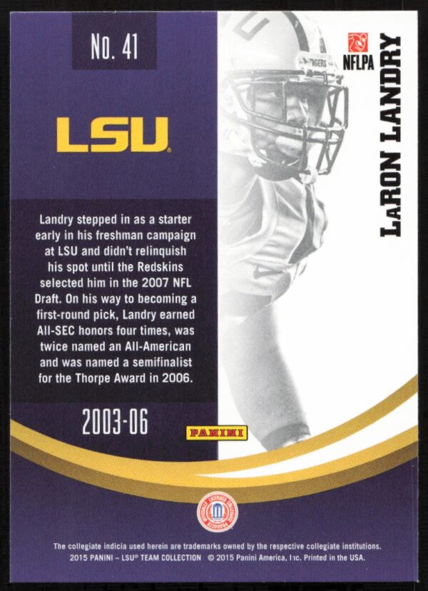 2015 Panini LSU Tigers LaRon Landry #41 (Back)