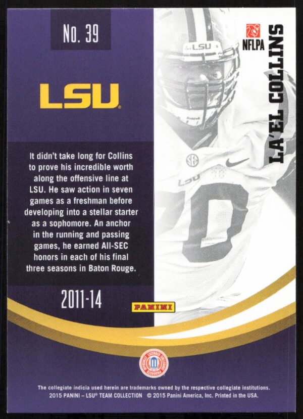 2015 Panini LSU Tigers La'el Collins #39 (Back)