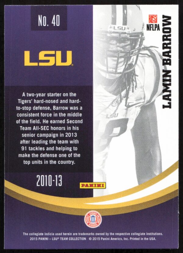 2015 Panini LSU Tigers Lamin Barrow #40 (Back)