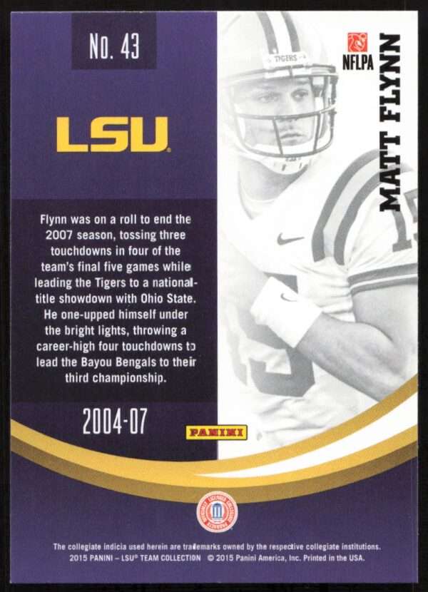 2015 Panini LSU Tigers Matt Flynn #43 (Back)