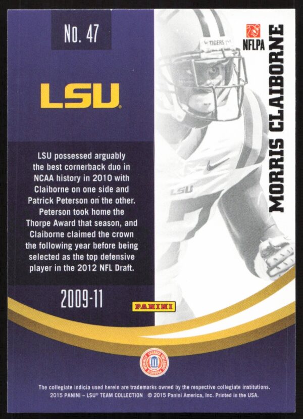 2015 Panini LSU Tigers Morris Claiborne #47 (Back)