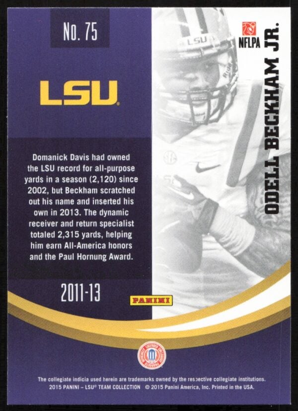 2015 Panini LSU Tigers Odell Beckham Jr. #75 (Back)