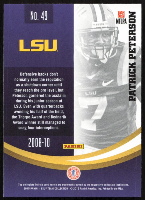 2015 Panini LSU Tigers Patrick Peterson #49 (Back)