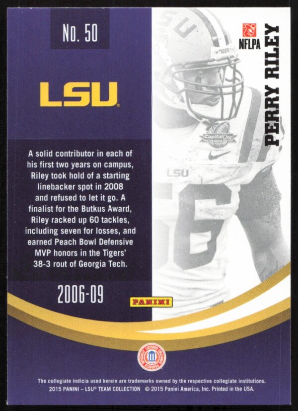 2015 Panini LSU Tigers Perry Riley #50 (Back)